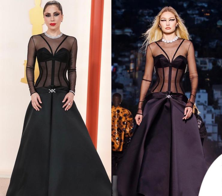 Lady Gaga, look total black firmato Versace 