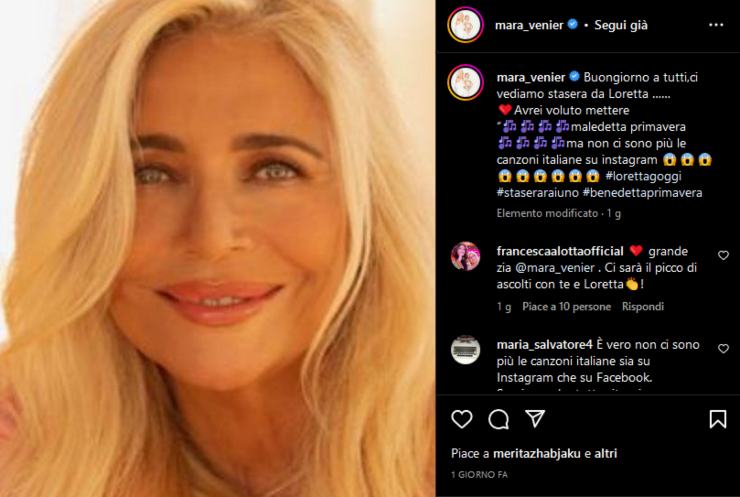 Mara Venier dispiaciuta