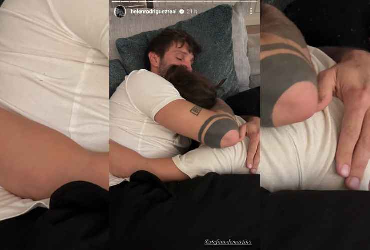 belen e stefano de martino abbracciati a letto