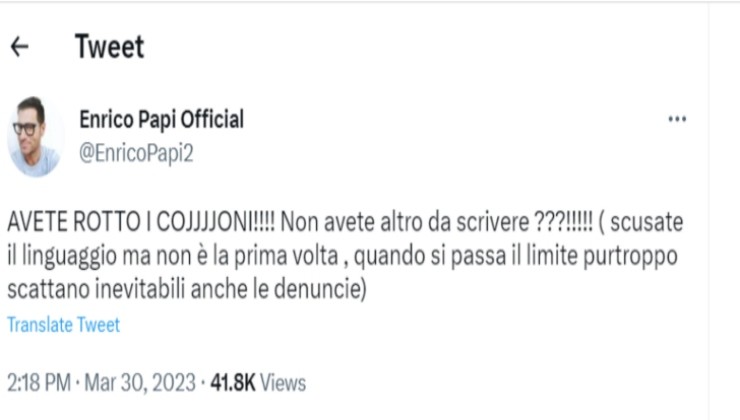 Enrico Papi tweet polemico