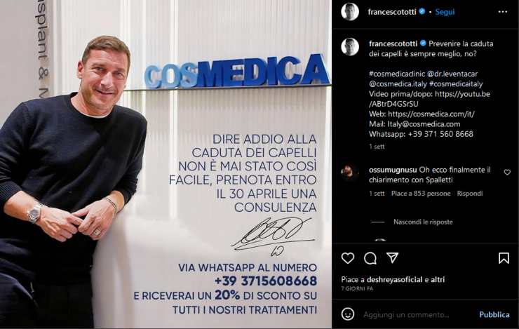 Francesco Totti messaggio prevenzione
