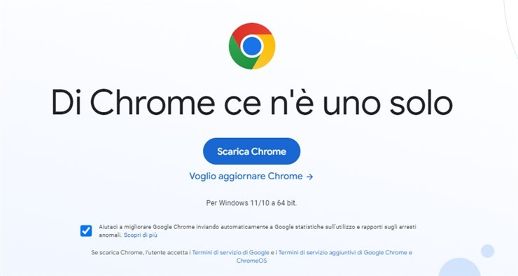 pagina originale di google Chrome