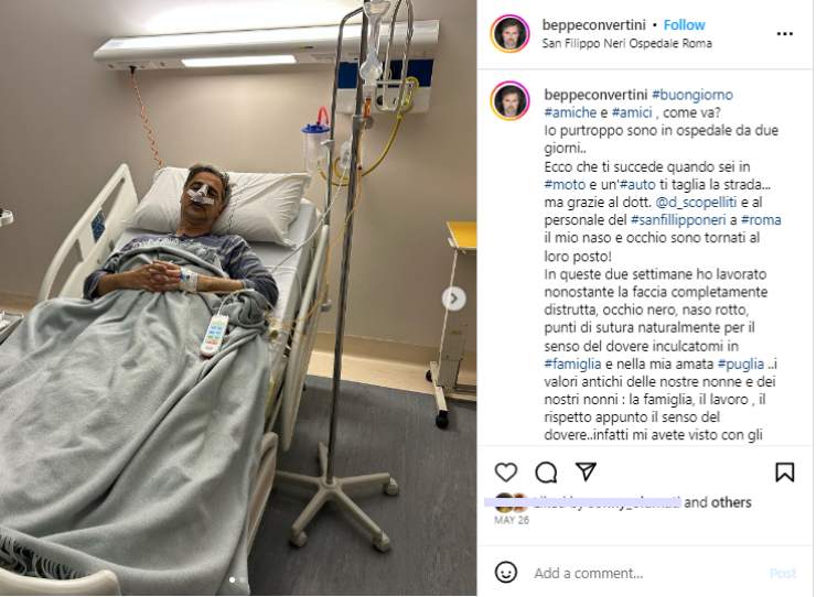 Beppe Convertini, il post sull'incidente