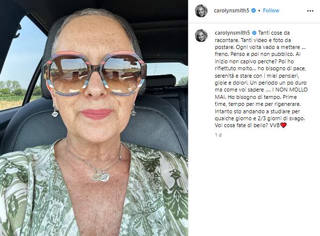Carolyn Smith, il post su Instagram