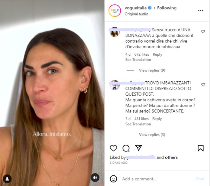 Melissa Satta appare senza trucco sui social