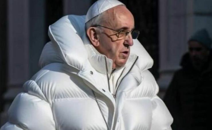 Midjourney immagina il Papa con un piumino