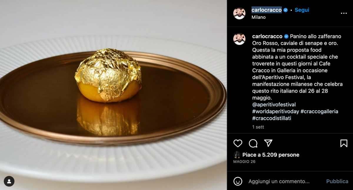 Il post su Instagram di Carlo Cracco sul panino contestato