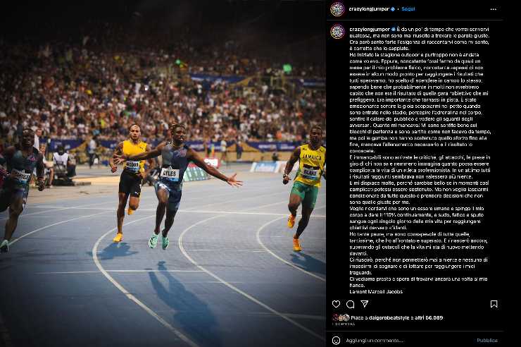 Marcell Jacobs risponde alle critiche su Instagram