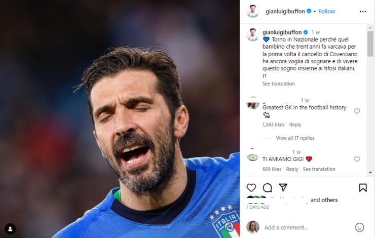 Un nuovi inizio per Gigi Buffon