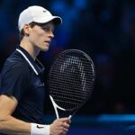 Jannik sinner of Italy plays the match against Taylor Fritz of USA during the final match men's single of Nitto Atp Finals in Turin, Italy, 17 November 2024 . The ATP men's double world number 1 is preparing for the ATP Finals that will run from 10-17 November in Turin